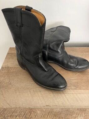 Men's Black Leather Western Pull-On Boots